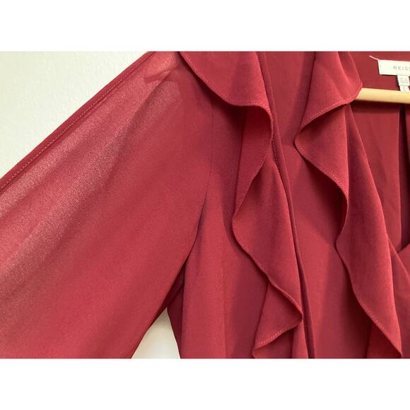 REISS ruffle front burgundy red long sleeve shirt size 4 - Picture 5 of 10